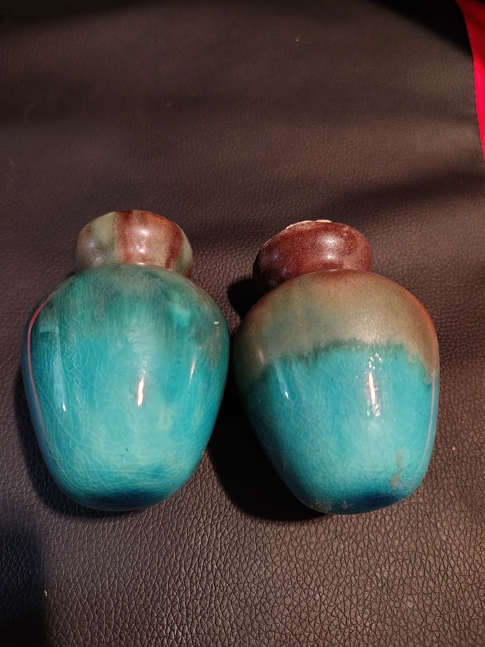 Handcrafted Turquoise Ceramic Decorative Vases - Set of 2